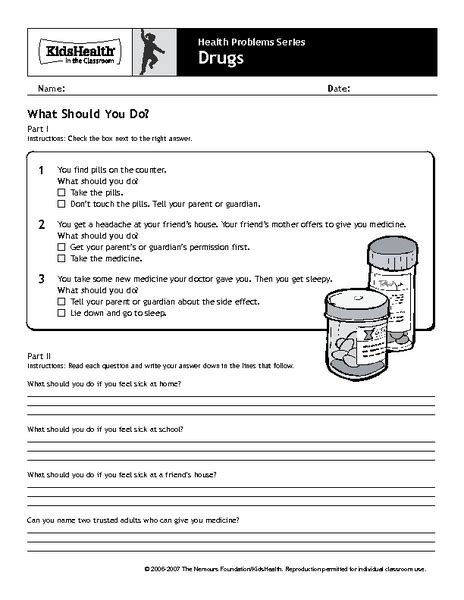 Health Problems Drugs Worksheet For 3rd 5th Grade