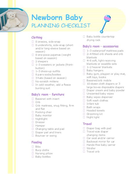 Newborn Baby Planning Checklist