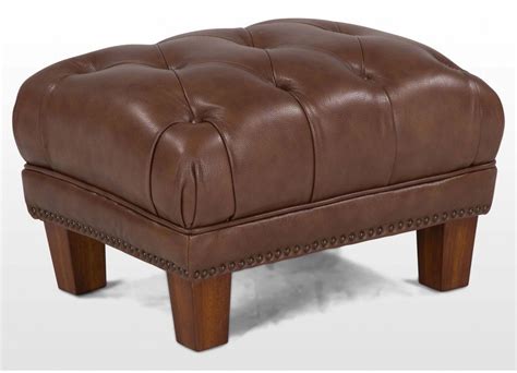 Brown Leather Footstool With Button Tufted Design Alex Leather