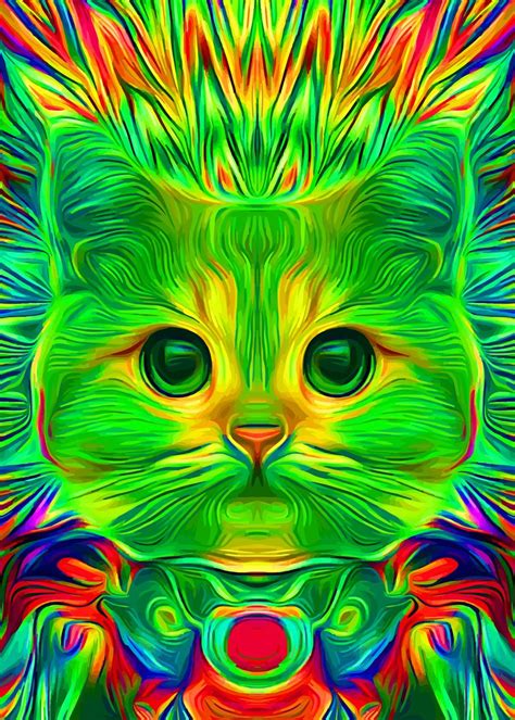 Psychedelic Cat Trippy Art Poster By Masterhead Displate