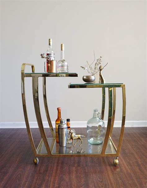 Vintage Bar Cart Glass And Brass Tea Cart By Caprockvintage With