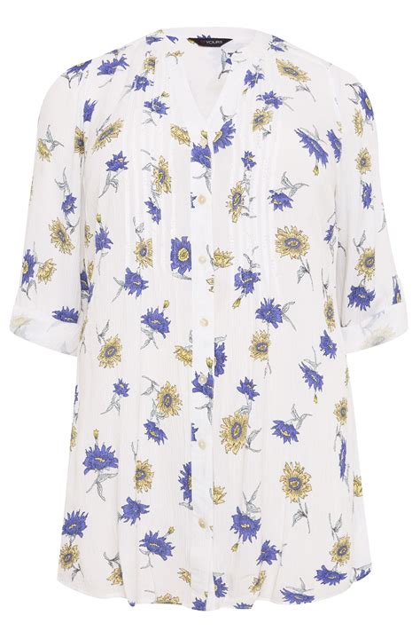 White And Blue Floral Pintuck Blouse Sizes 16 To 36