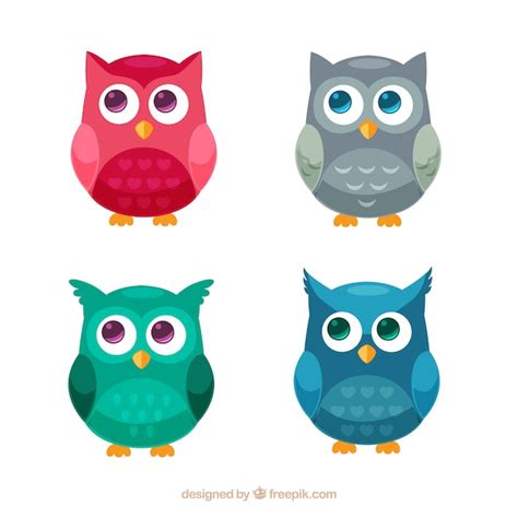 Flat Owl Collection Free Vector