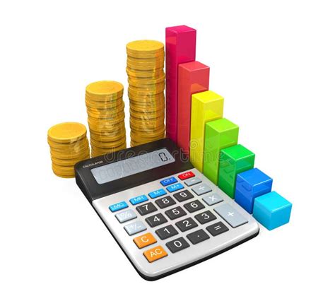 Calculadora Con El Gráfico Y Las Monedas De Barra Stock de ilustración