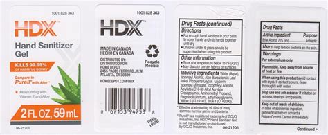 Free shipping on orders over $25.00. HDX Hand Sanitizer: Details from the FDA, via OTCLabels.com