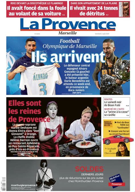 Journal La Provence (France). Les Unes des journaux de France. Édition