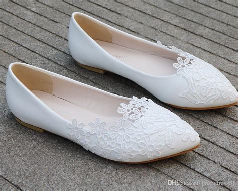Hot Selling White Flats Lace Wedding Shoes Pointed Toe Ballet Flats