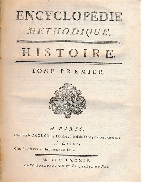 Encyclopédie Méthodique Histoire Tome Premier By Diderot And Dalembert