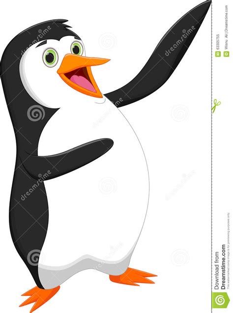 Cute Penguin Cartoon Waving Stock Vector Illustration Of