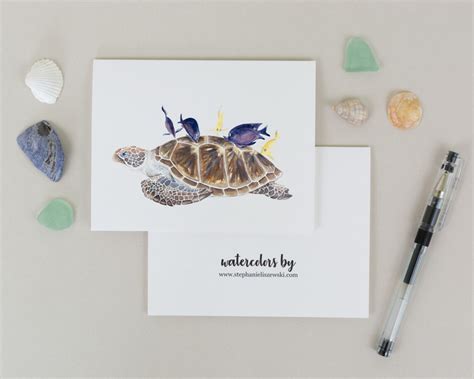 Sea Turtle Note Card Set Printed Watercolor Notecard Set Of Etsy