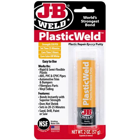 J B Weld 8237 Plasticweld Plastic Repair Epoxy Putty Stick 2 Oz