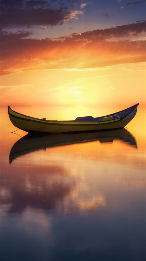 2160x3840 Lake Sunset Reflection Boat Sony Xperia Xxzz5 Premium Hd