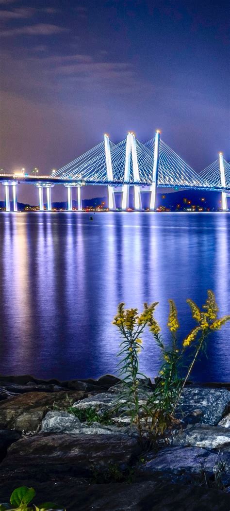 Cable Stayed Bridge 4k Wallpaper Body Of Water Night