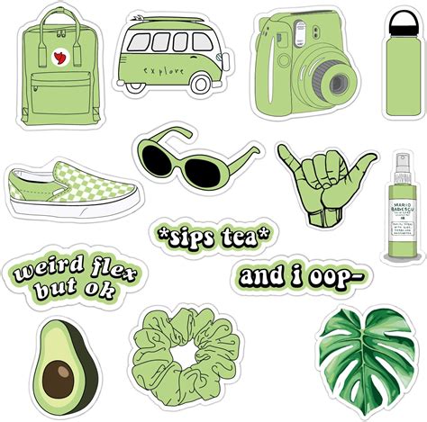 Aesthetic Stickers Printable Green Cute Digital Printable Sticker For