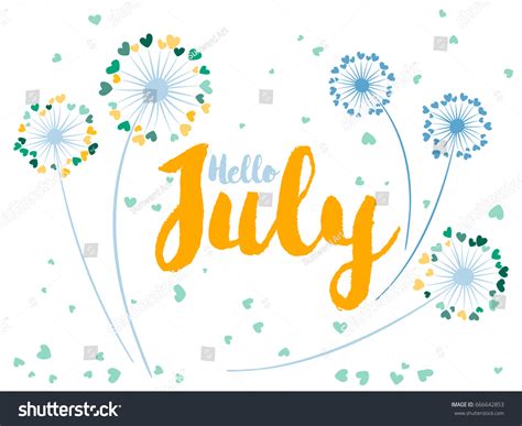 Hello July Vector Card Decorated By Stock Vector 666642853 Shutterstock