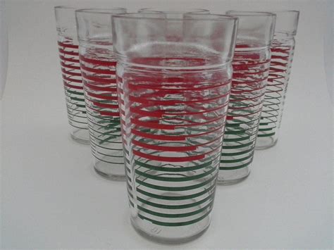 Vintage Striped Tumblers Glasses Red Green Stripe Set Of 6 Etsy Striped Tumbler Vintage