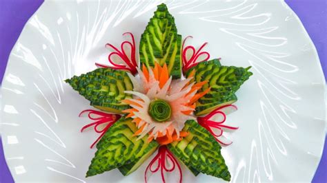 Artistic Cucumber And Radish And Carrot Flower Carving Garnish Vegetable