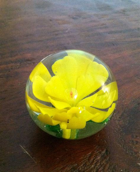 Jenny Komenda Vintage French Blown Art Glass Yellow Flower Paperweight 29 00 Via Etsy