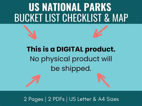 Us National Parks Bucket List And Map Printable 63 Parks Etsy