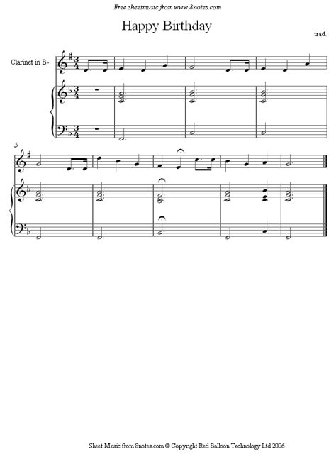 Happy birthday sheet music for clarinet. Happy Birthday sheet music for Clarinet | Clarinet, Music ...