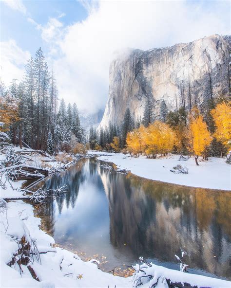 When Fall Meets Winter First Snowfall At Yosemite National Park Oc