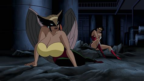 rule 34 2girls cleavage dc dcau edit feathered wings female female only hawkgirl huge breasts