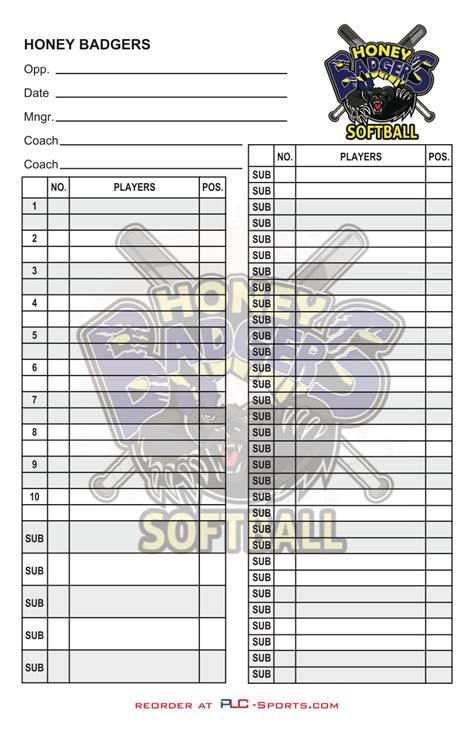 Lineup Cards Made Custom For Baseball And Softball Teams And Leagues
