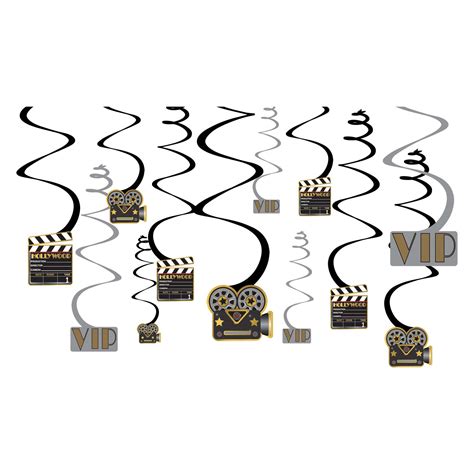 Clapboard Hollywood Swirl Decorations 12ct Cool Kat Party