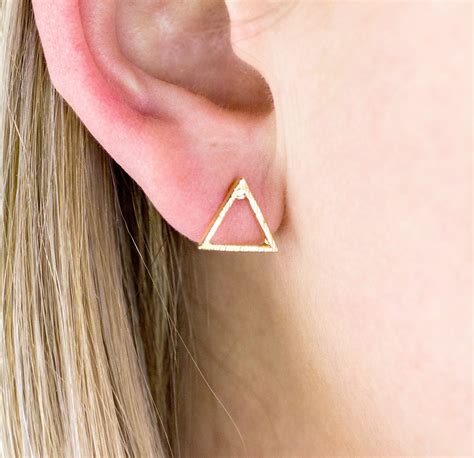 Gold Triangle Earrings Triangle Studs Gold Triangle Earring Etsy