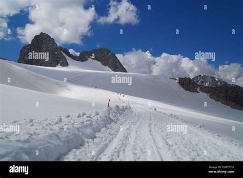 Beautiful Snowy Panorama Of Dachstein Mountain In Austria Austrian