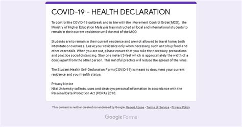 COVID HEALTH DECLARATION
