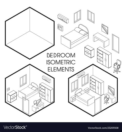 Bedroom Interior Creator Isometric Thin Royalty Free Vector