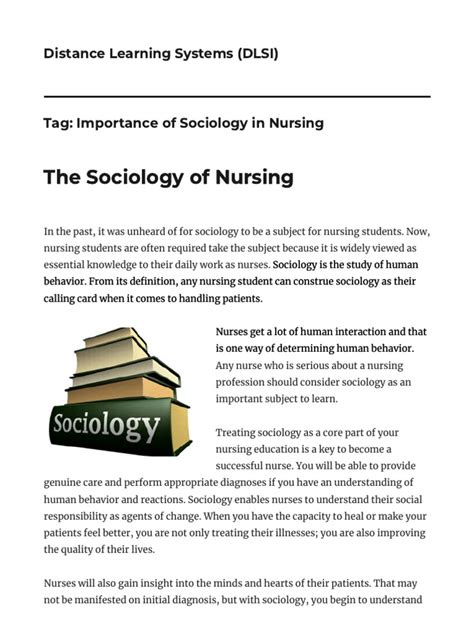 Importance Of Sociology In Nursing Distance Learning Systems Dlsi
