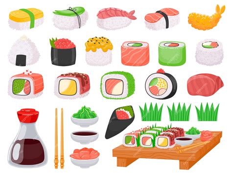 Sushi De Comida Japonesa Onigiri Sashimi De Salmón Y Salsas Tempura