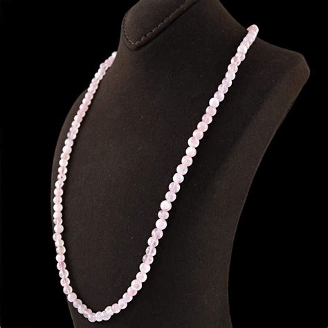 Round Shape Pink Rose Quartz Necklace Natural Untreated Beads Rose