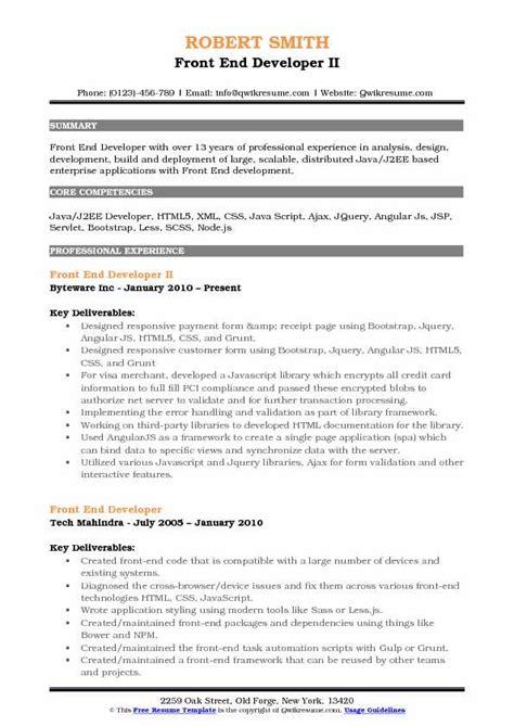 Graduates use a short since research and references are a highlight of cvs, you are much more likely to see. Front End Developer Resume Samples | QwikResume