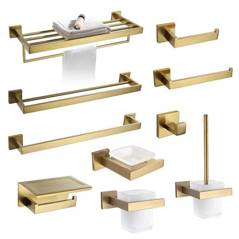 2020 brushed gold bathroom accessories hardware set towel bar rail toilet paper holder towel