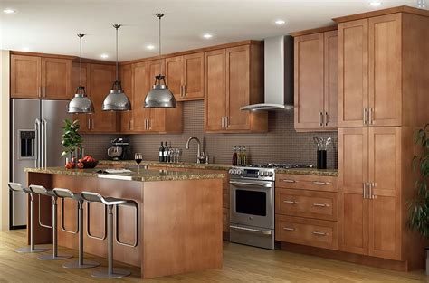 Birch kitchen cabinets with transitional styling paired with a saddle finish give this kitchen a casual, approachable feel. Sonoma Spice Birch Kitchen Cabinets Detroit, - MI Cabinets