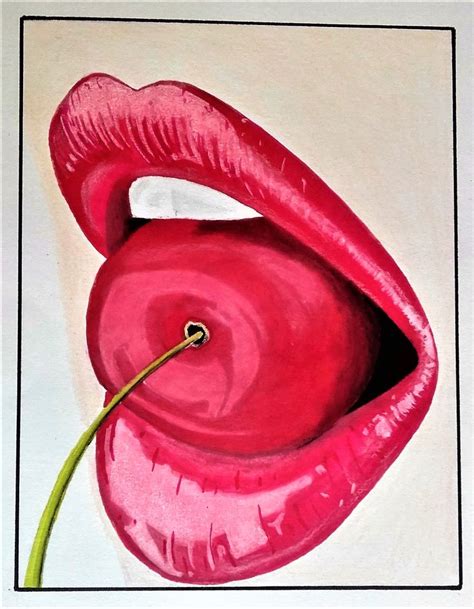 A Painting Of A Pink Flower With A Green Stem Sticking Out Of It S Center