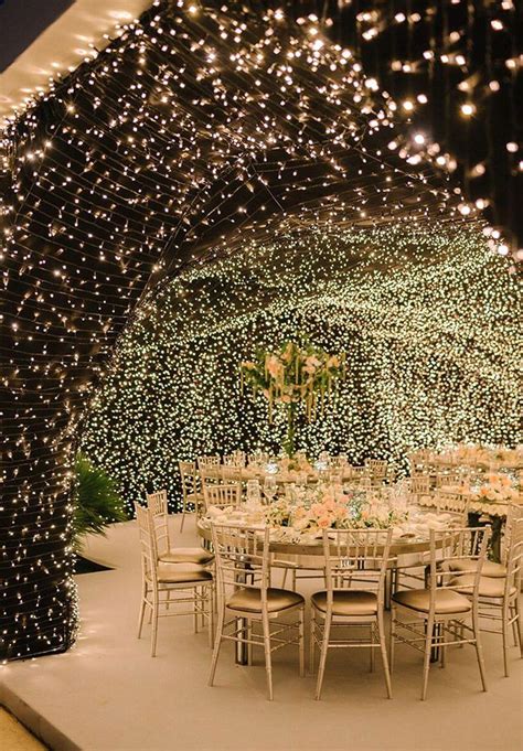 Glamorous Indoor Wedding Reception Ideas With Starry Lights Wedding