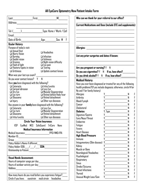 Optometry Patient Intake Form Fill Out And Sign Online Dochub