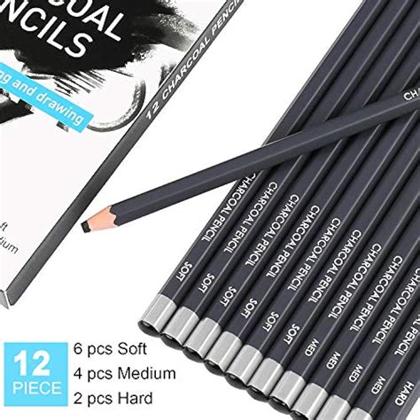Professional Charcoal Pencils Drawing Set 12 Pieces Soft Medium And