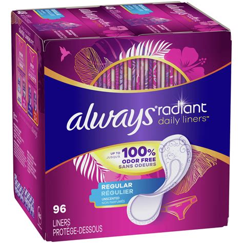Always Radiant Daily Liners Regular Absorbency Unscented, 96 Count