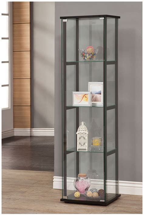 Narrow Curio Display Cabinet In Black Glass Cabinets Display Glass Curio Cabinets Glass Shelves