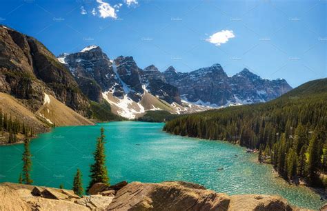 Sunny Day At Moraine Lake In Banff National Park Canada ~ Nature