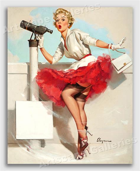 What A View Vintage Style Elvgren Pin Up Girl Telescope Poster