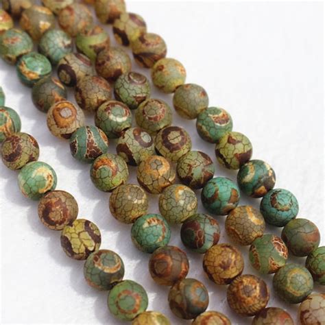 Matte Green Brown Tibetan Dzi Agate Round Beads 15 Etsy