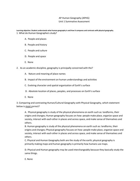 Ap Human Geography Aphg Unit 1 Summative Assessment