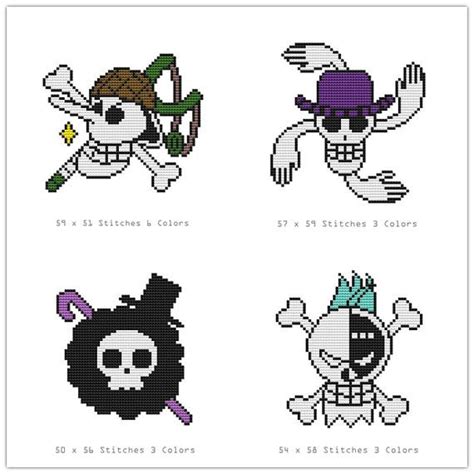 Printable pdf format and editable hft format charts. Counted Cross Stitch Pattern One Piece Skull Luffy by ...