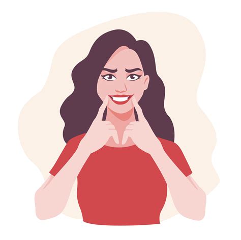 Cartoon Woman Pulling On Mouth Showing Fake Smile Vector Art At Vecteezy